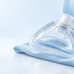 Stilisierte Narkosemaske in hellem Blau
